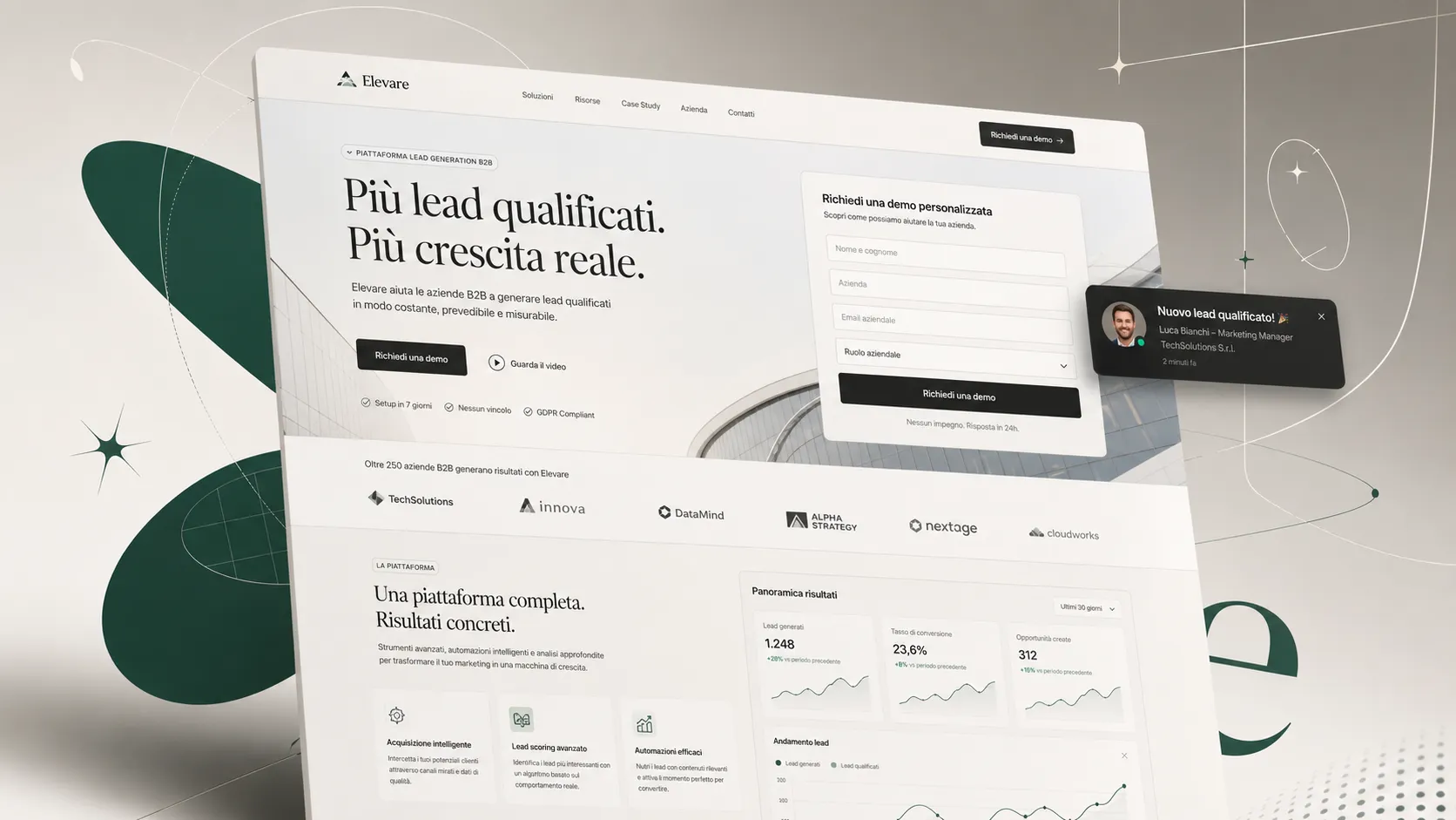 Caso studio: landing page con lead in tempo reale